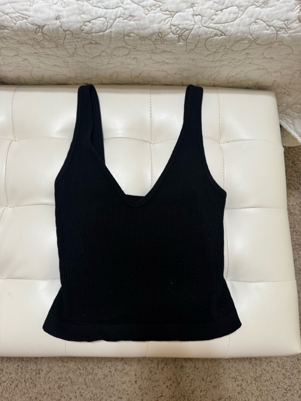 Black Ribbed V-Neck Tank Top